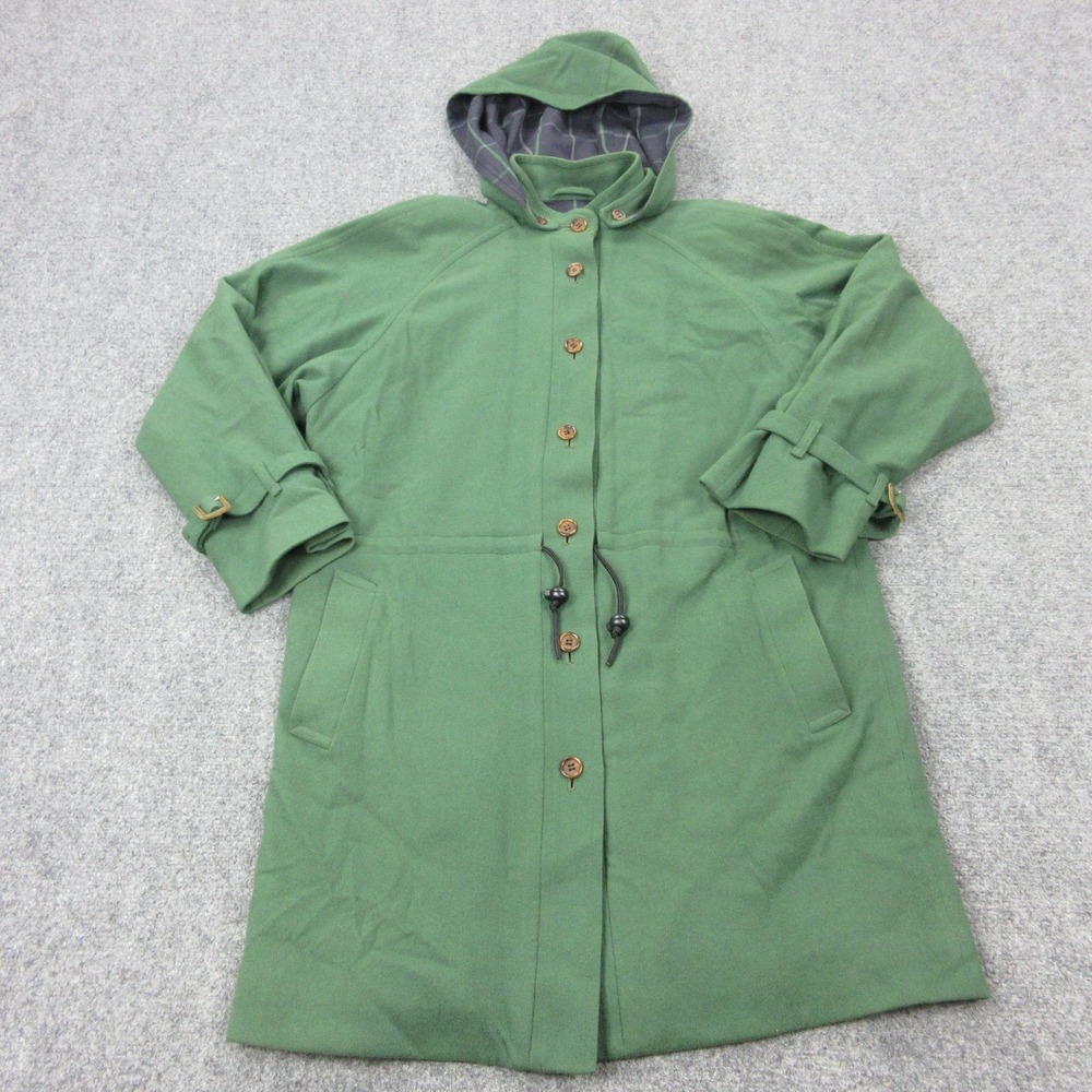Vintage Burberrys Coat Womens 8 Green Wool Hooded‎ Parka Tartan Plaid Lined